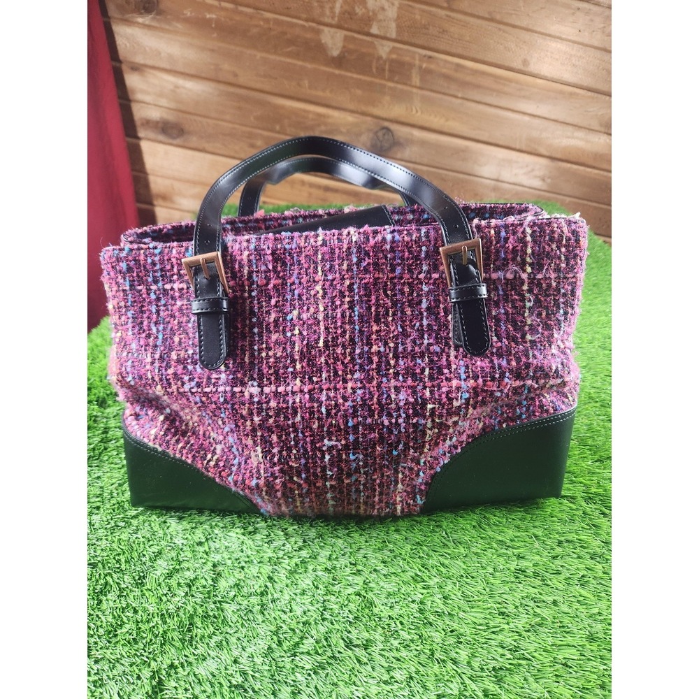 Joan Rivers Classics Tote Bag‎ Womens Medium Pink Tweed Faux Leather Everyday